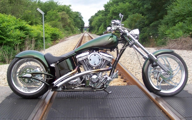 Green Custom Built Harley Chopper